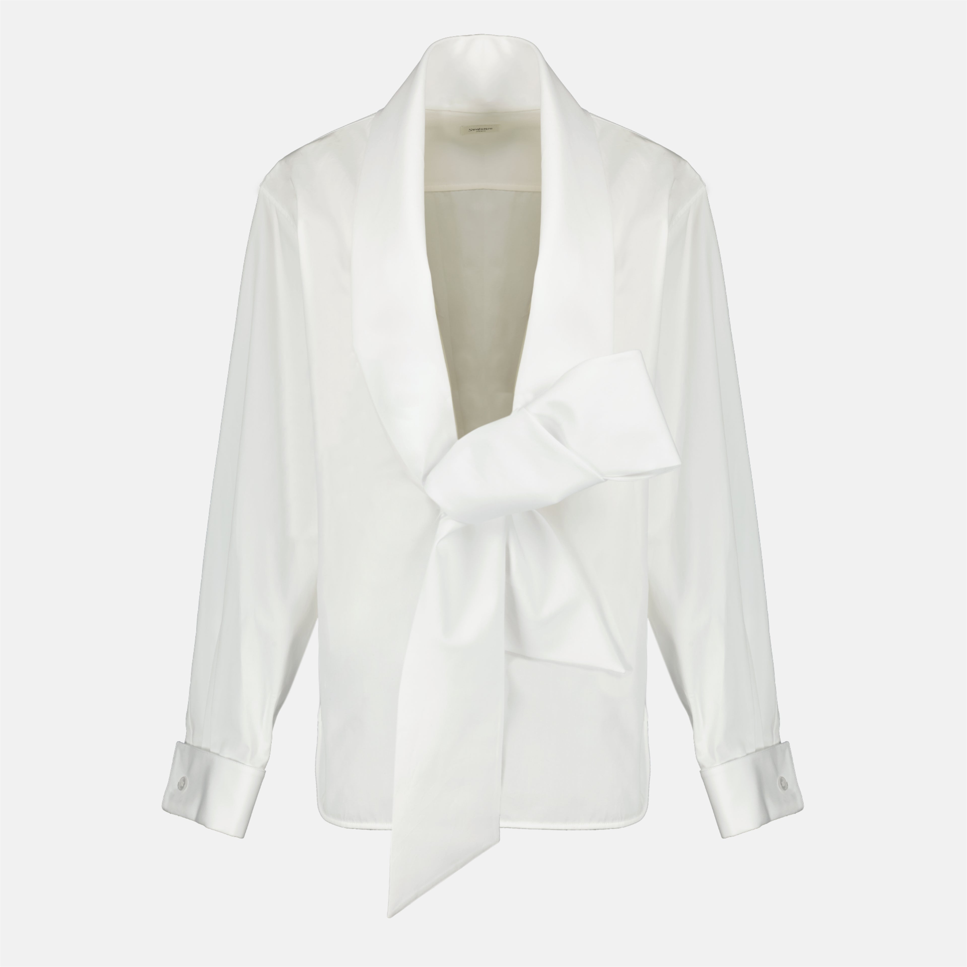 Chemises Camisa con Pajarita en Popelín Blanco Saint Laurent Blanc Femme
