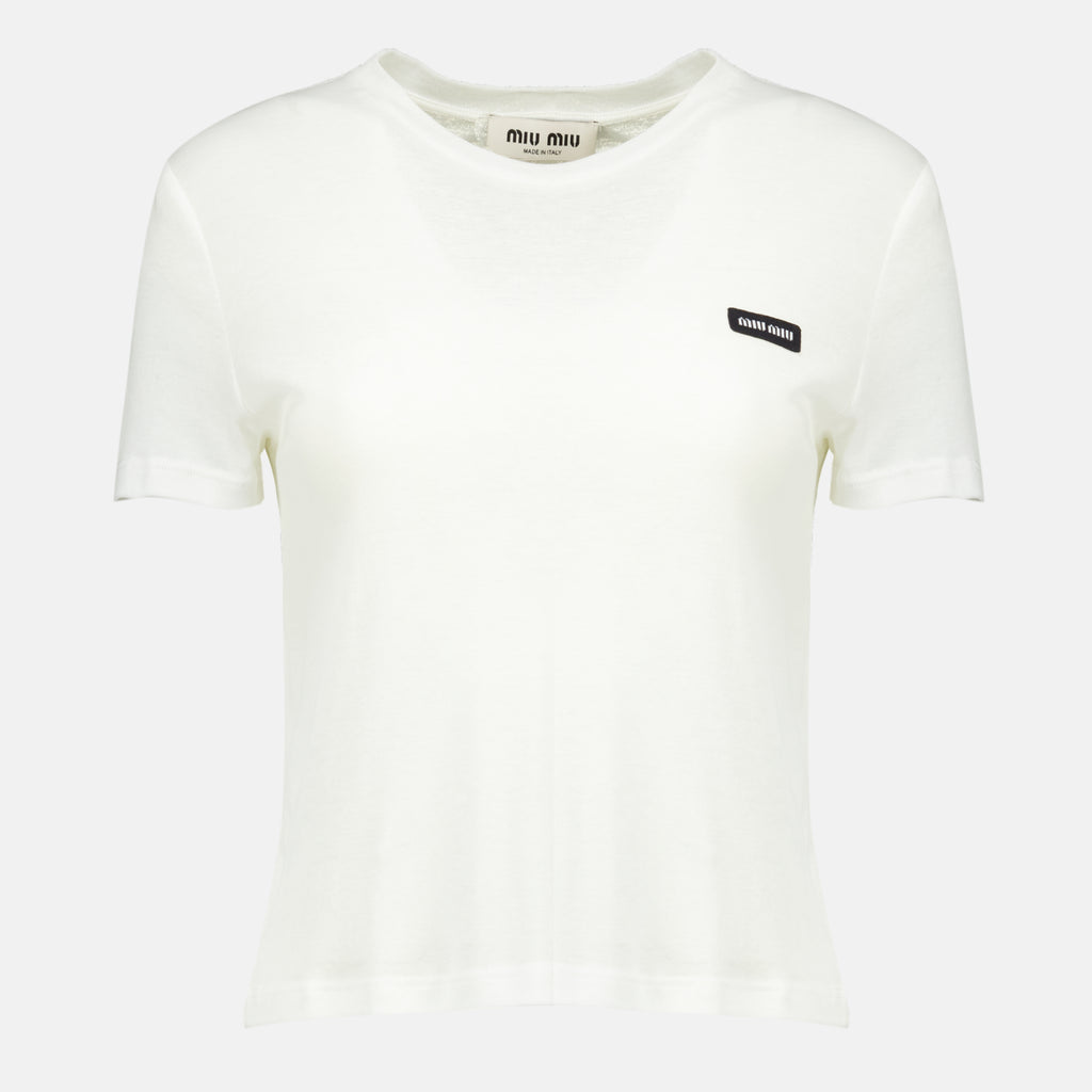 T-shirts Ripp-Jersey T-Shirt in Weiß Miu Miu Blanc Femme