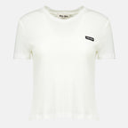 T-shirts Camiseta de Jersey Acanalado en Blanco Miu Miu Blanc Femme