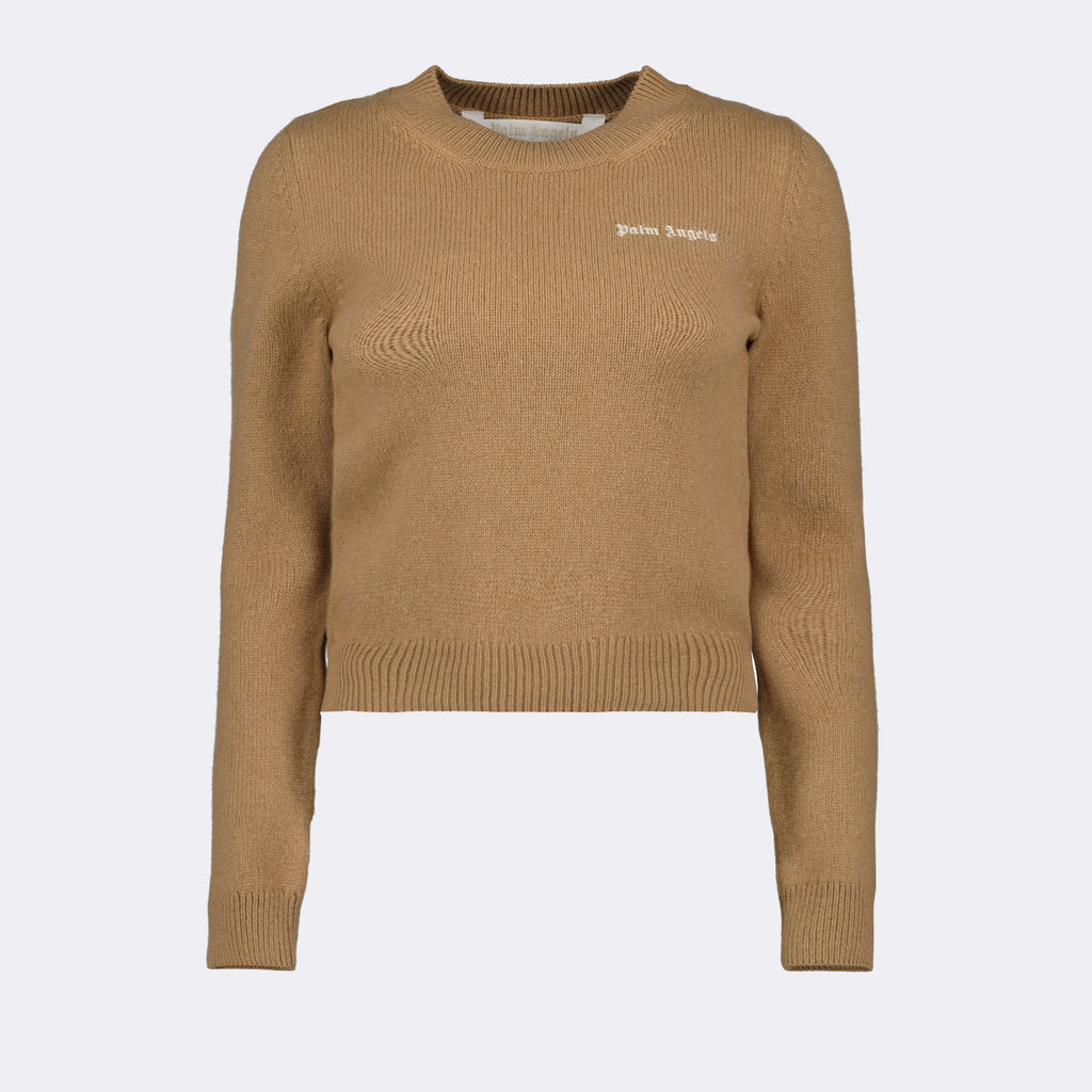 Maglieria Maglione con Logo Palm Angels Marrone Femme