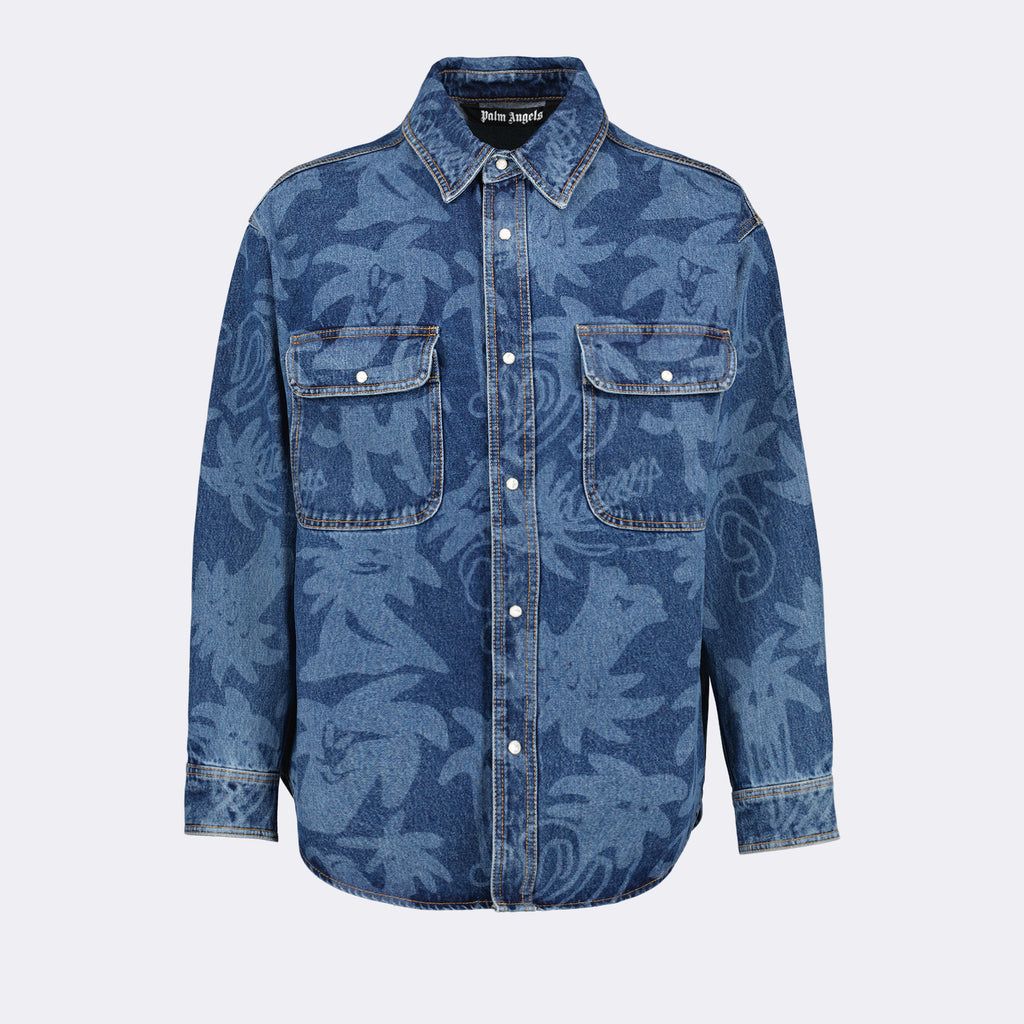 Shirts Palmity Denim Shirt Palm Angels Blue Man