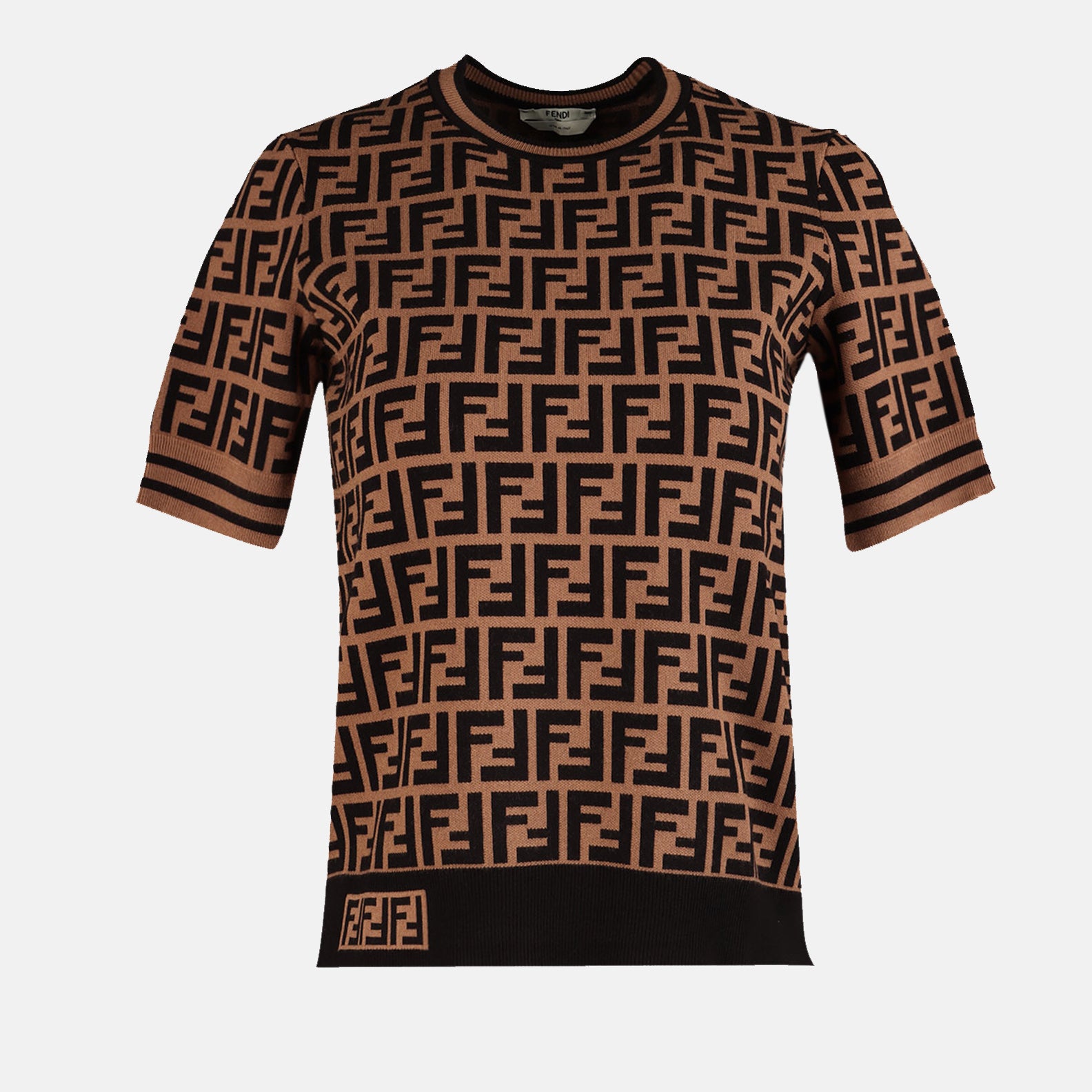 Maille Pull FF à manches courtes Fendi Marron Femme