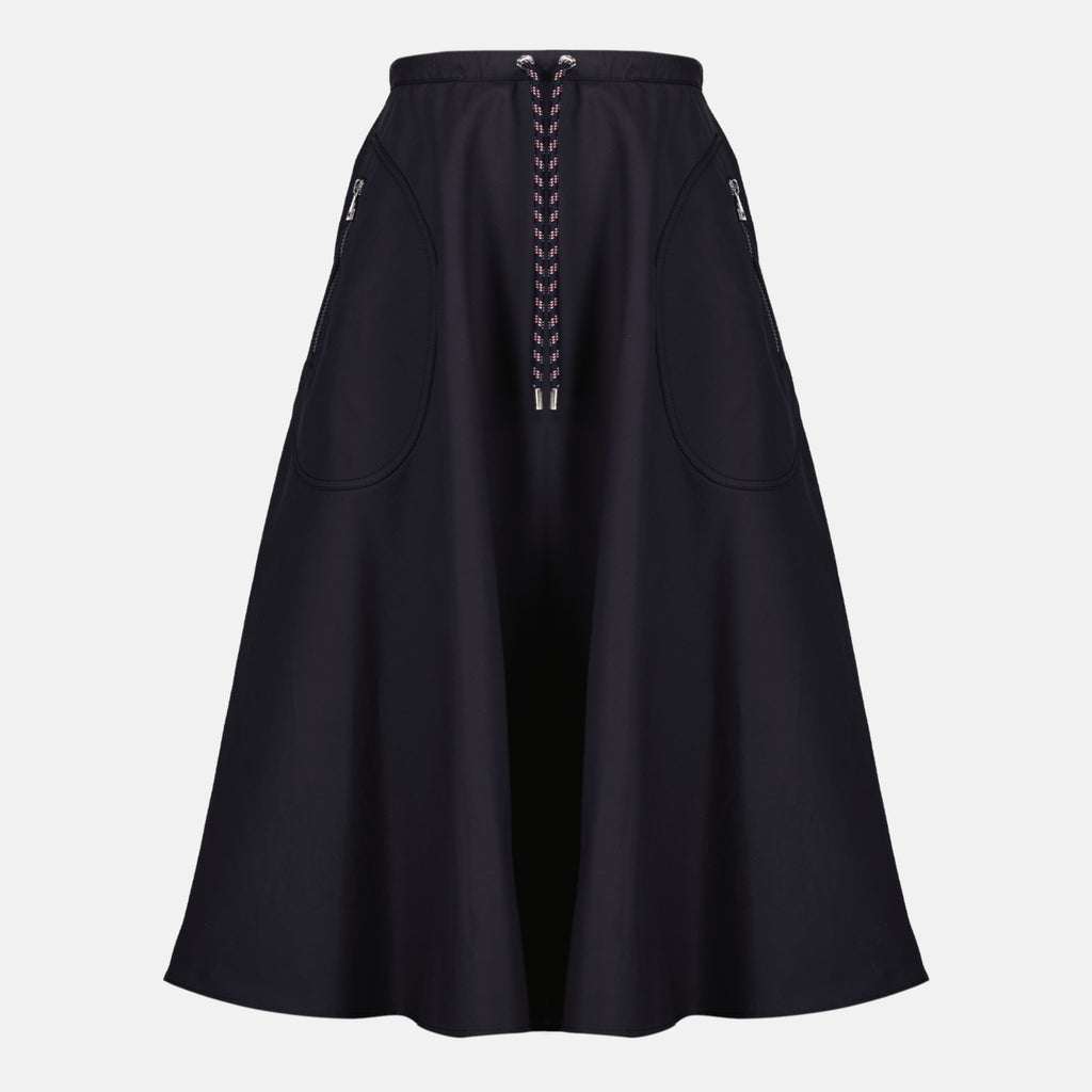 Image of the Moncler brand navy blue midi skirt for women - Spring-Summer 2026 - Front View