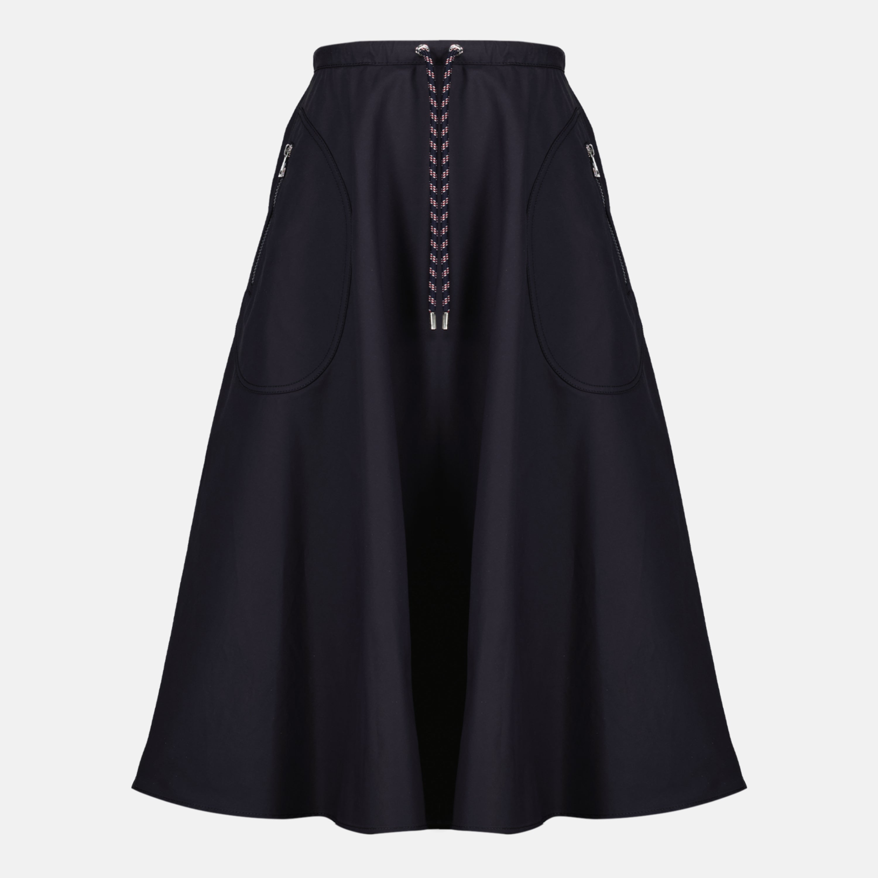 Image of the Moncler brand navy blue midi skirt for women - Spring-Summer 2026 - Front View