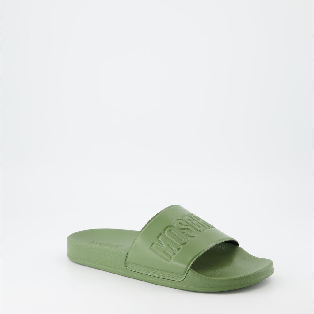 Open shoes Logo slides Moschino Green Man