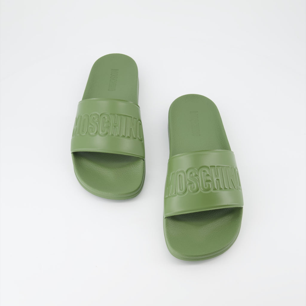Open shoes Logo slides Moschino Green Man