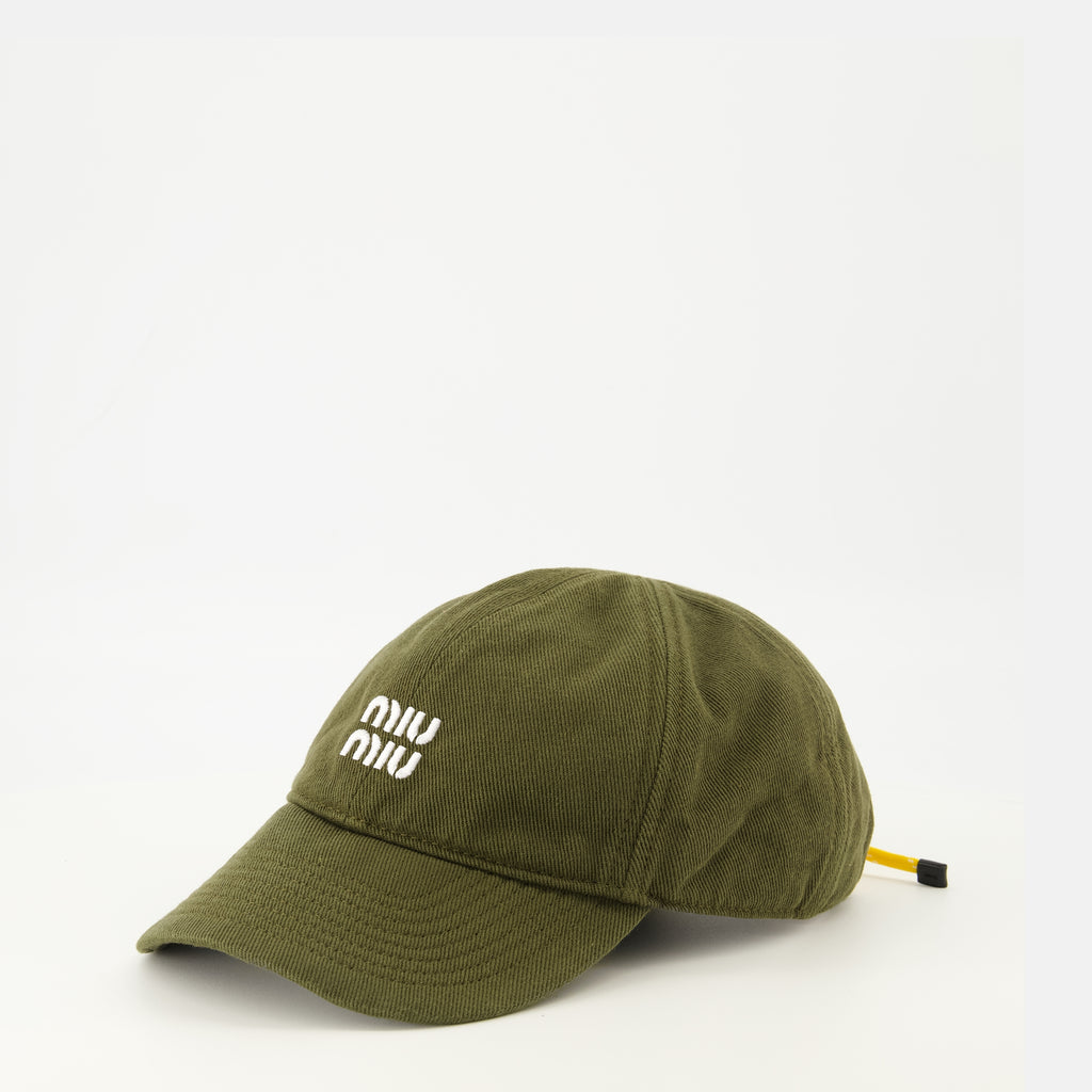 Image de l'article Casquette en denim kaki de la marque Miu Miu pour Femme - Saison Printemps-Été 2026 - Vue de Dos