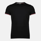 Bild des schwarzen T-Shirts mit Rand der Marke Moncler für Herren - Frühjahr-Sommer 2026 - Vorderansicht