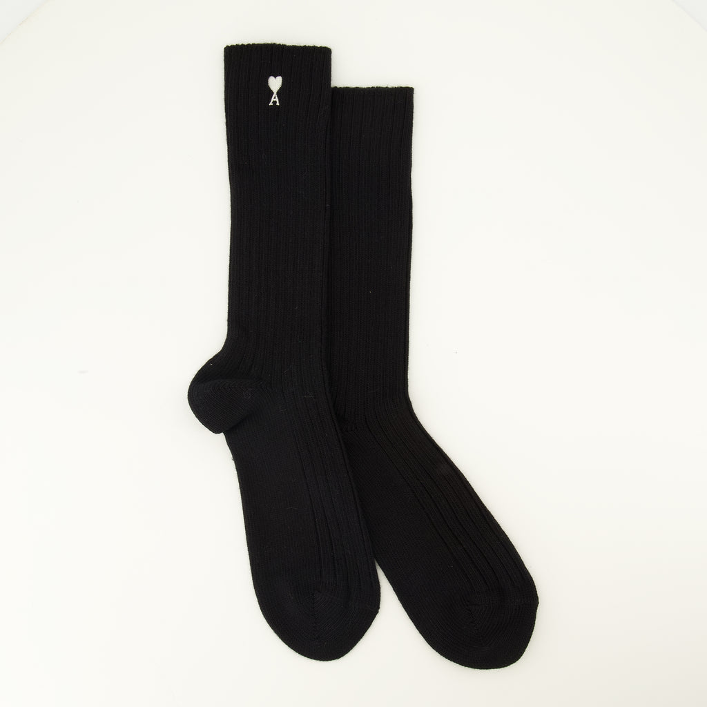 Sous-vêtements et homewear AMI Heart Black Cotton Socks Ami PARIS Noir Unisexe
