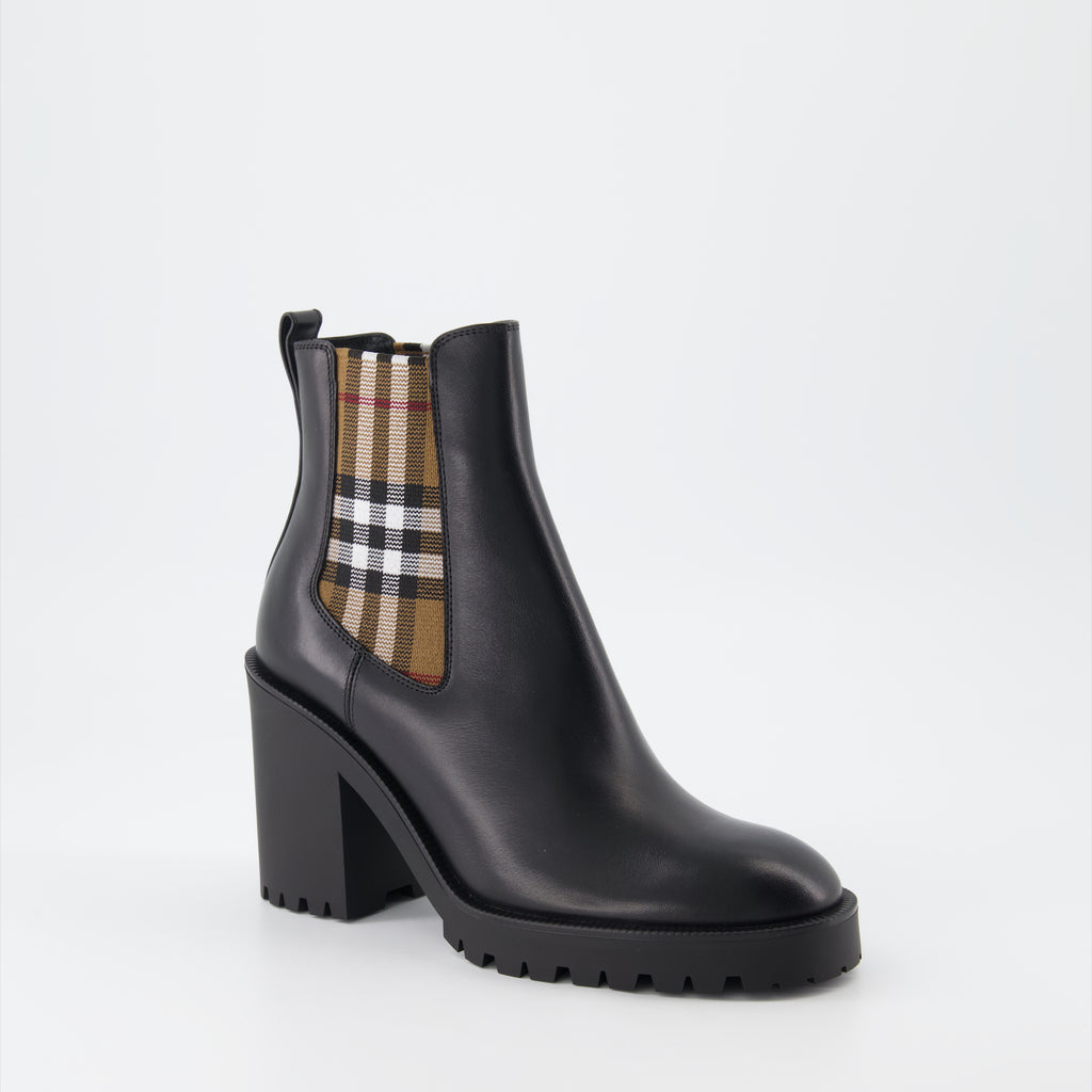 Botins Bottines en cuir à carreaux Burberry Preto Femme