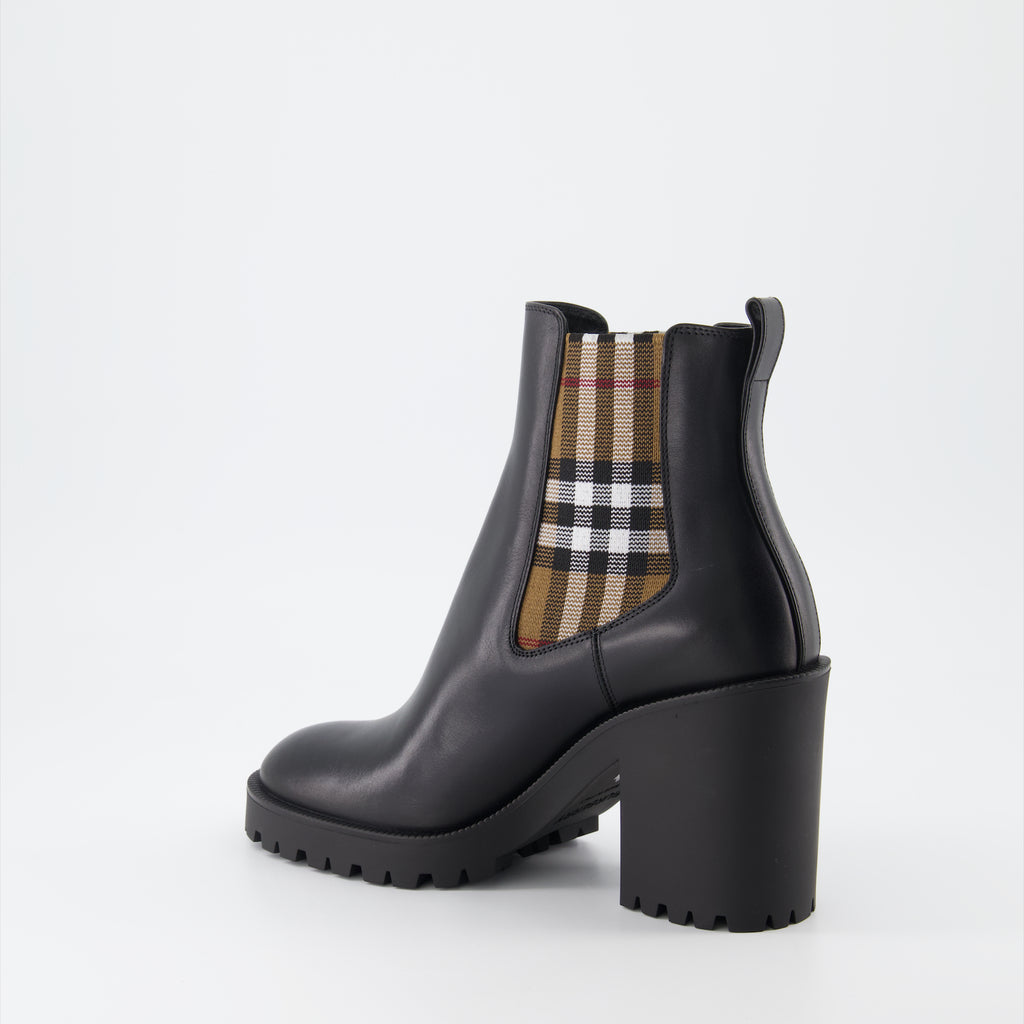 Botins Bottines en cuir à carreaux Burberry Preto Femme