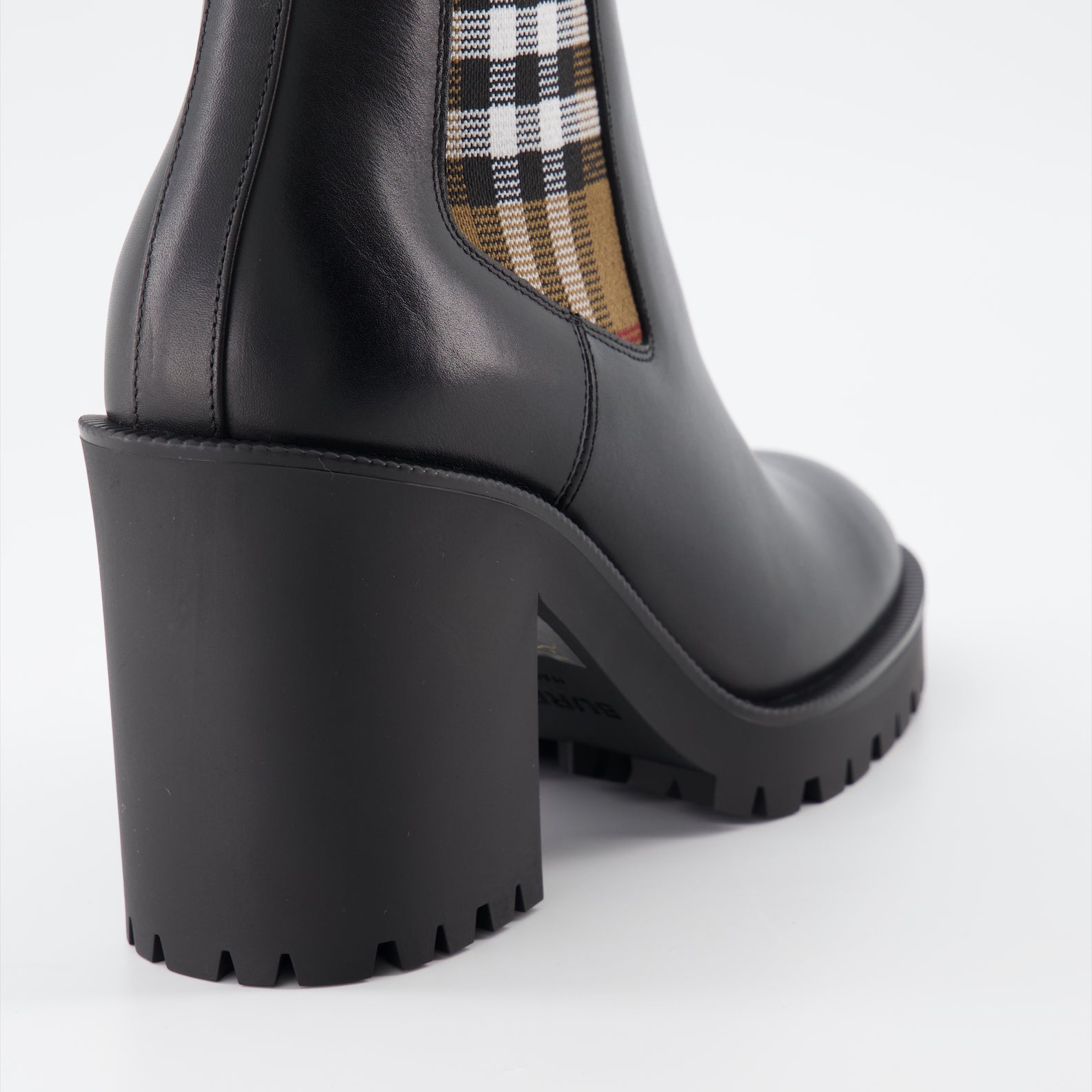 Checked leather ankle boots
