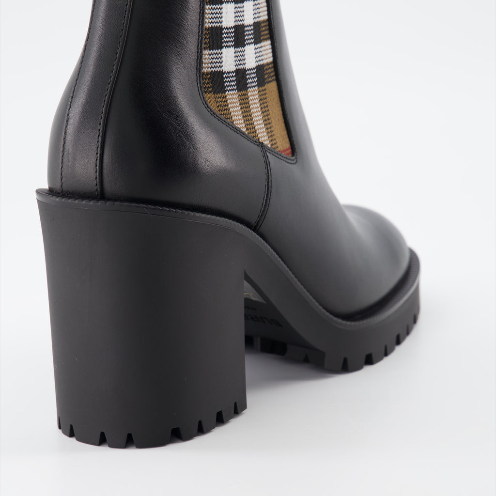 Botins Bottines en cuir à carreaux Burberry Preto Femme