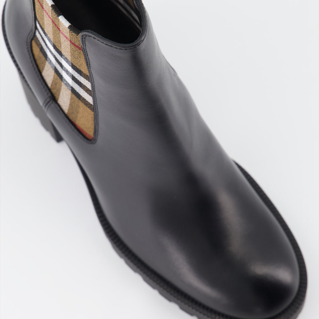 Botins Bottines en cuir à carreaux Burberry Preto Femme