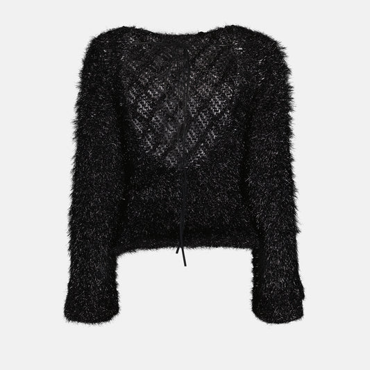 Open back textured sweater