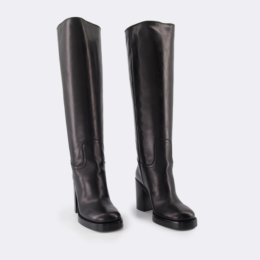 Boots Leather boots Prada Black Women