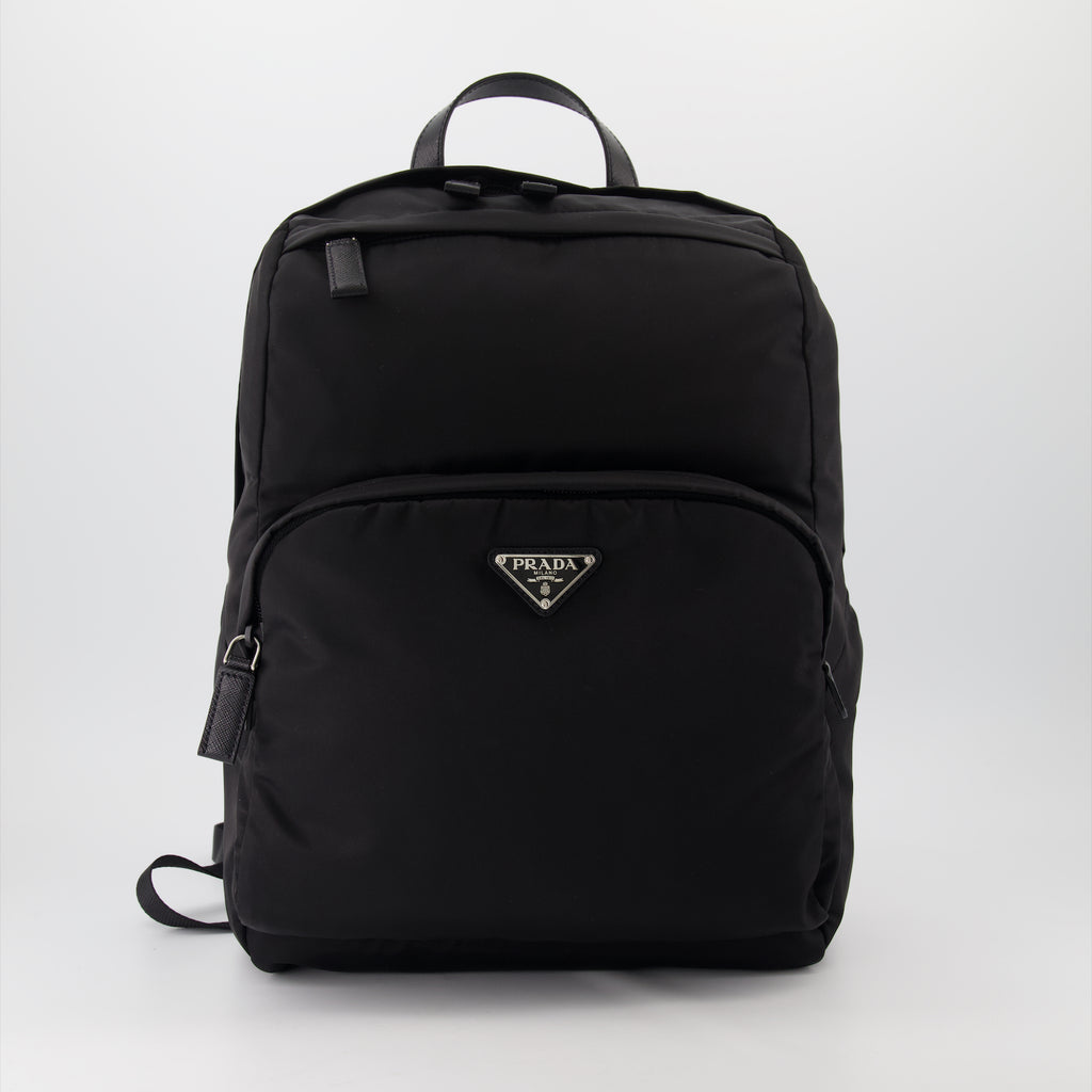 Sacs à dos Sac à dos en Re-Nylon et cuir Prada Noir Homme