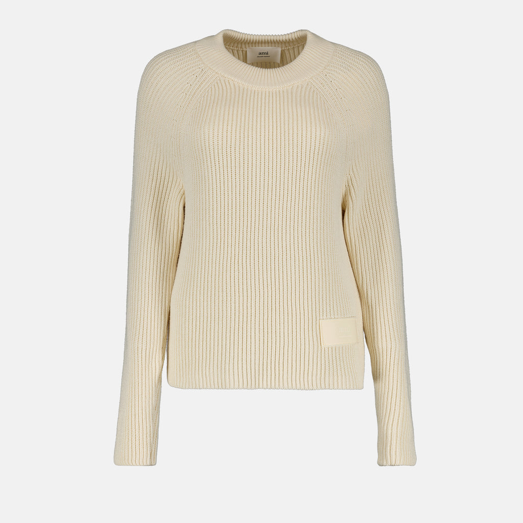 Maille Pull à étiquette Ami PARIS Beige Femme