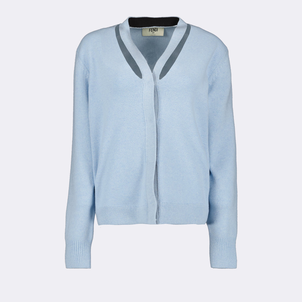 Malhas Cardigã de Cachemira Fendi Azul Femme