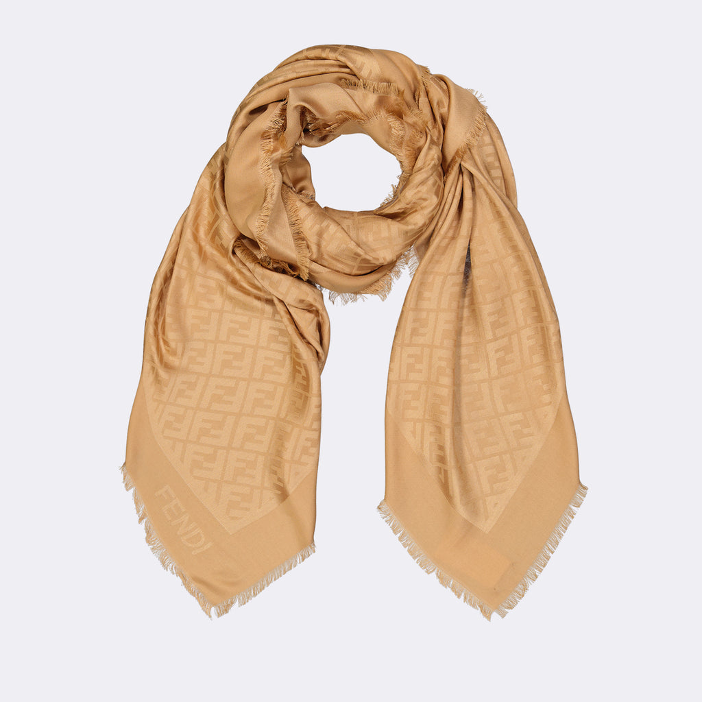 Sciarpe e guanti Châle en soie et laine Fendi Beige Femme