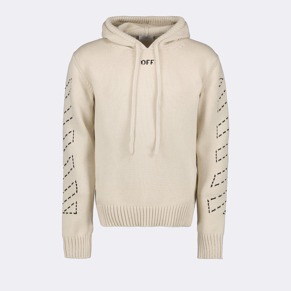 Knitwear Stitch Arrow Hoodie Off-White Beige Man