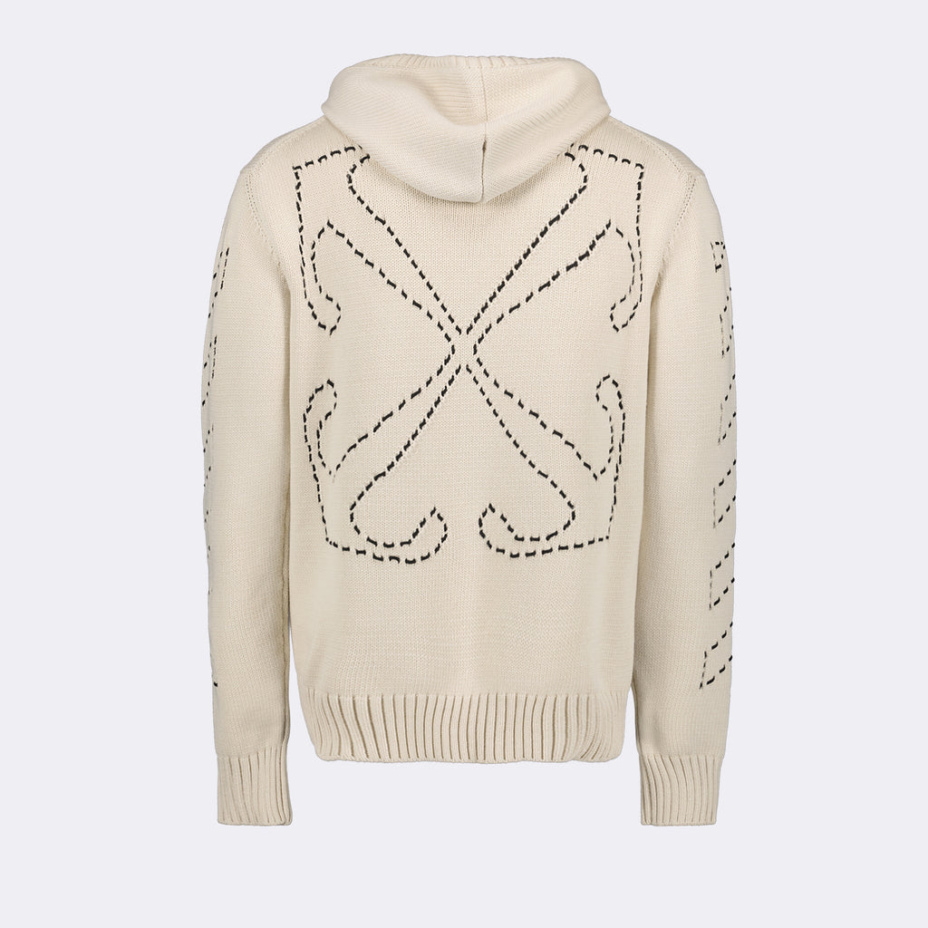 Knitwear Stitch Arrow Hoodie Off-White Beige Man
