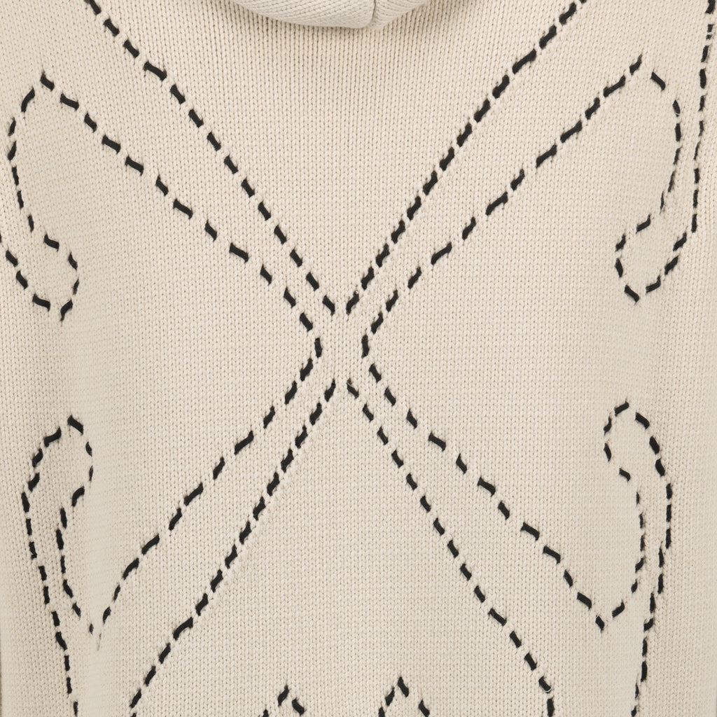 Knitwear Stitch Arrow Hoodie Off-White Beige Man