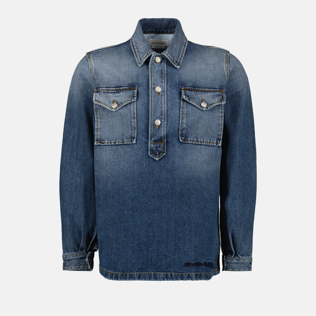 Camicie Camicia in Denim Alexander McQueen Blu Homme