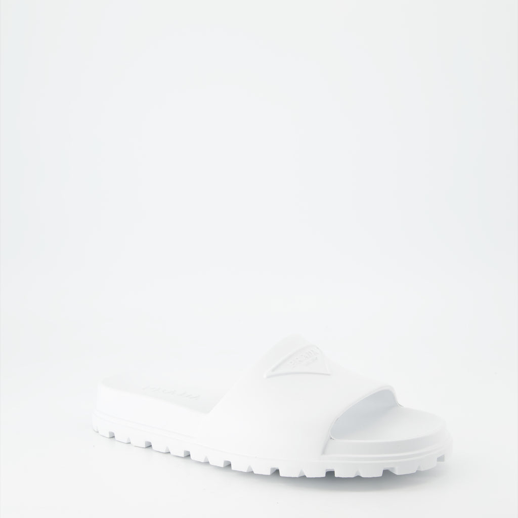 Open shoes Logo slides Prada White Man