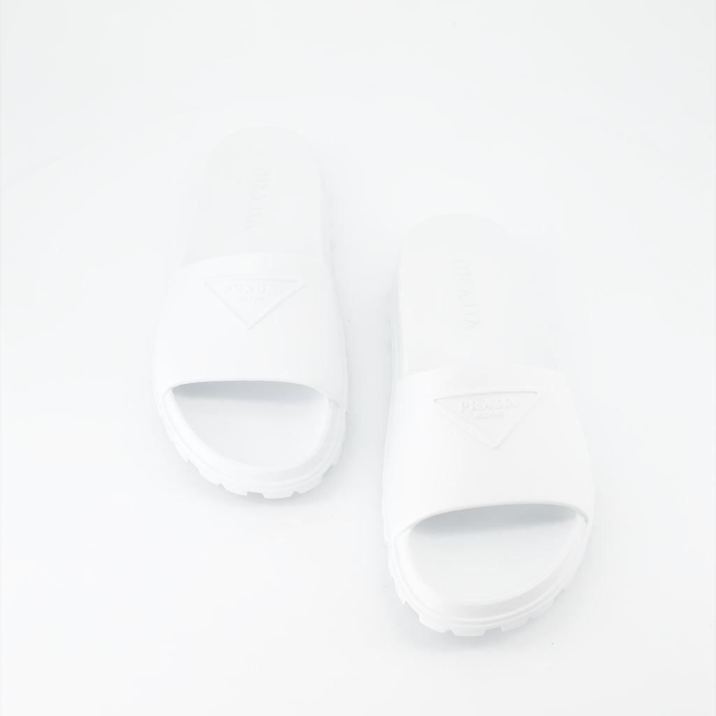 Open shoes Logo slides Prada White Man
