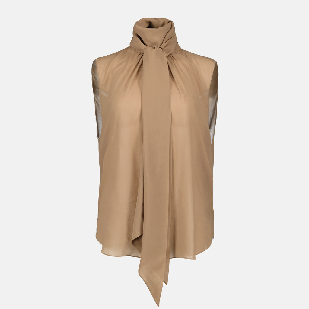 Tops Blouse à col Lavallière Saint Laurent Marron Femme