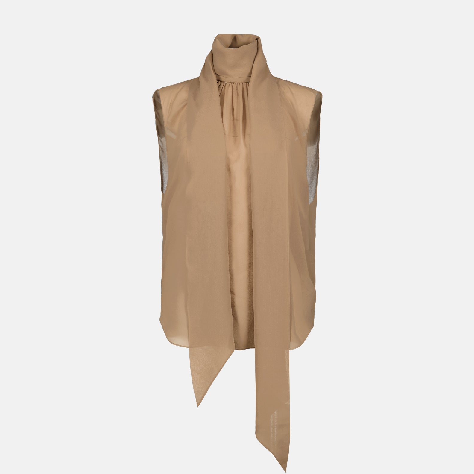 Tops Blouse à col Lavallière Saint Laurent Marron Femme