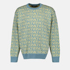 Knitwear Versace Allover Sweater Versace Blue Man