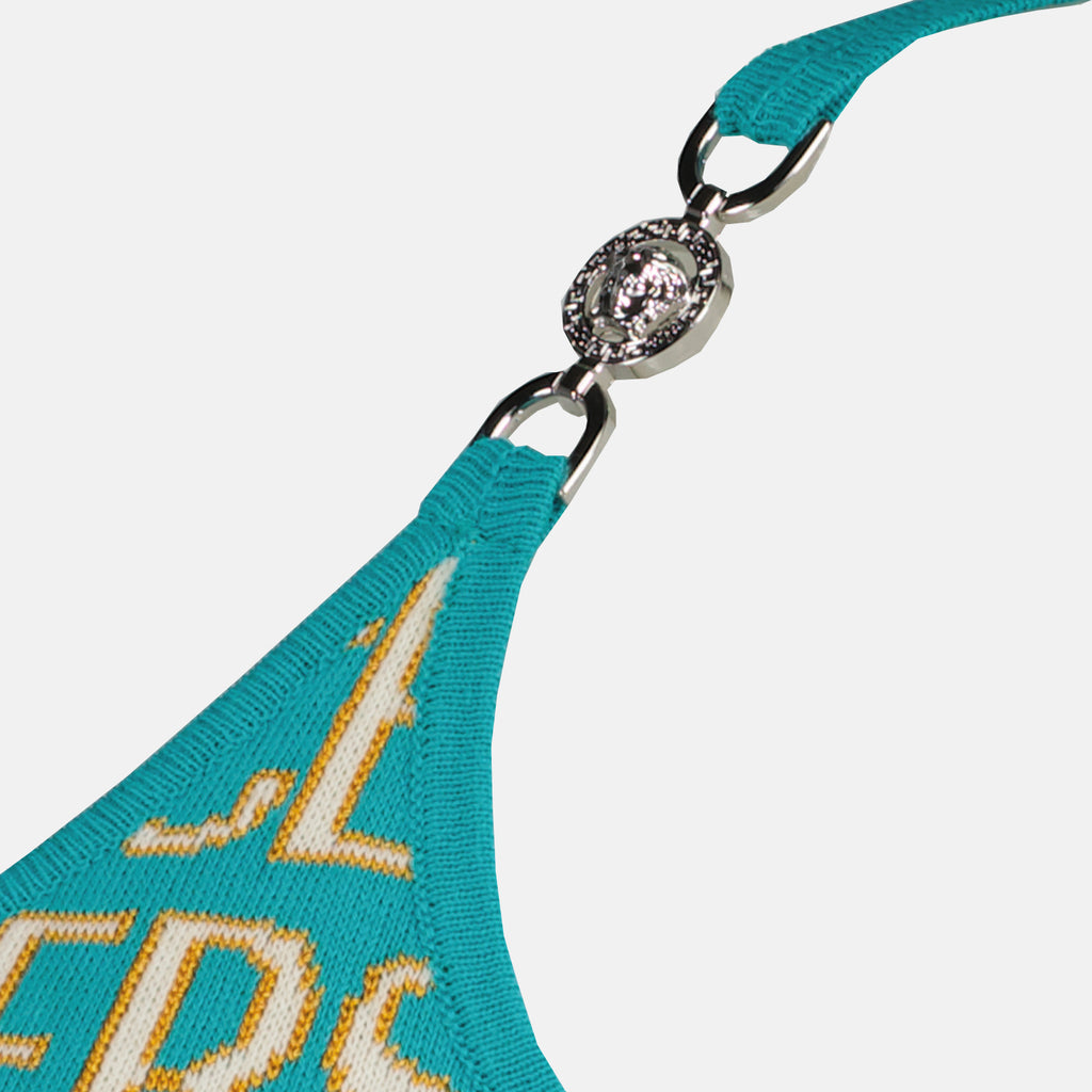 トップス ヴェルサーチ オールオーバー メッシュ クロップ トップ Versace 青 女性