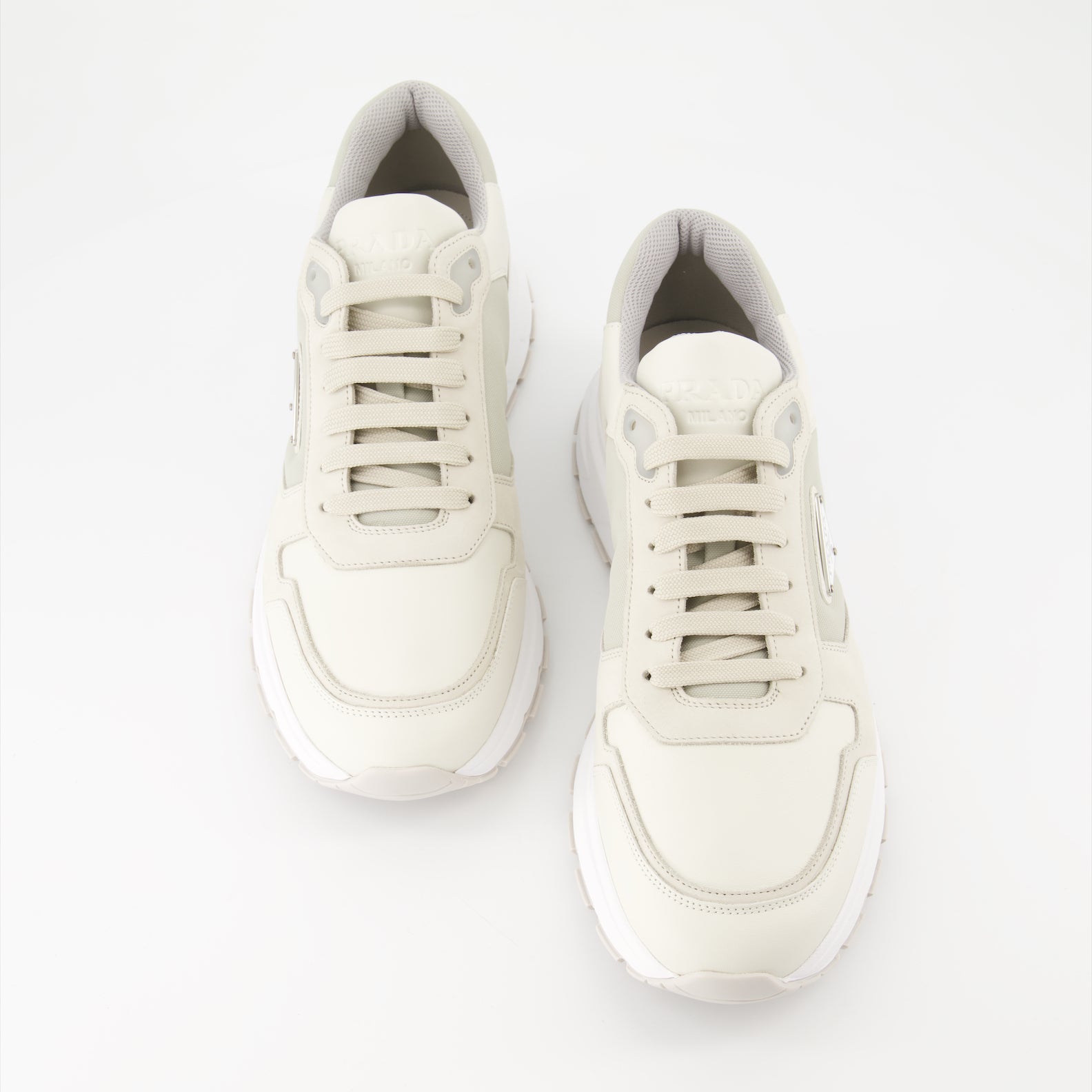 Sneaker Baskets en nubuck et nylon Prada Beige Homme
