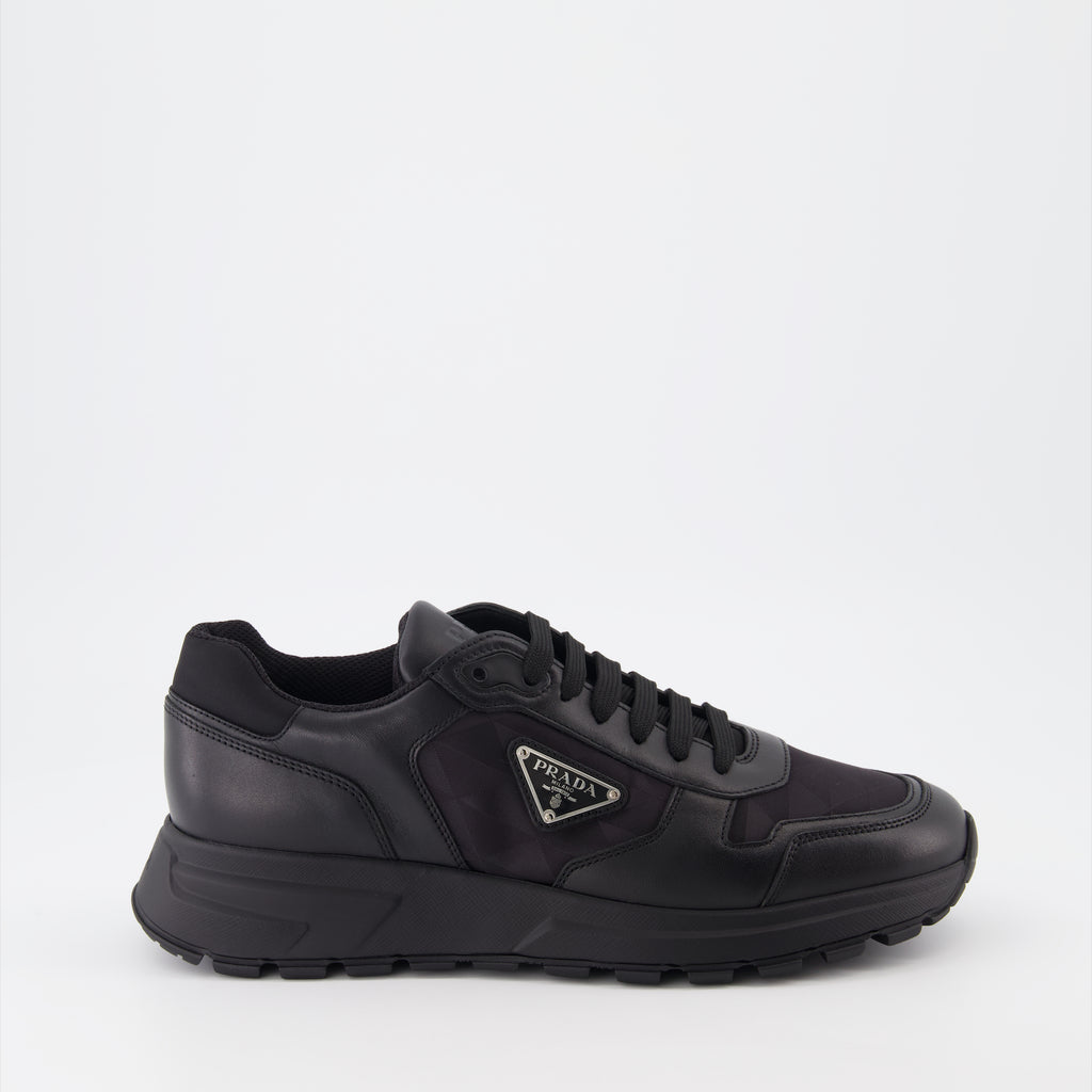 Sneaker Baskets en cuir et Re-Nylon Prada Negro Homme