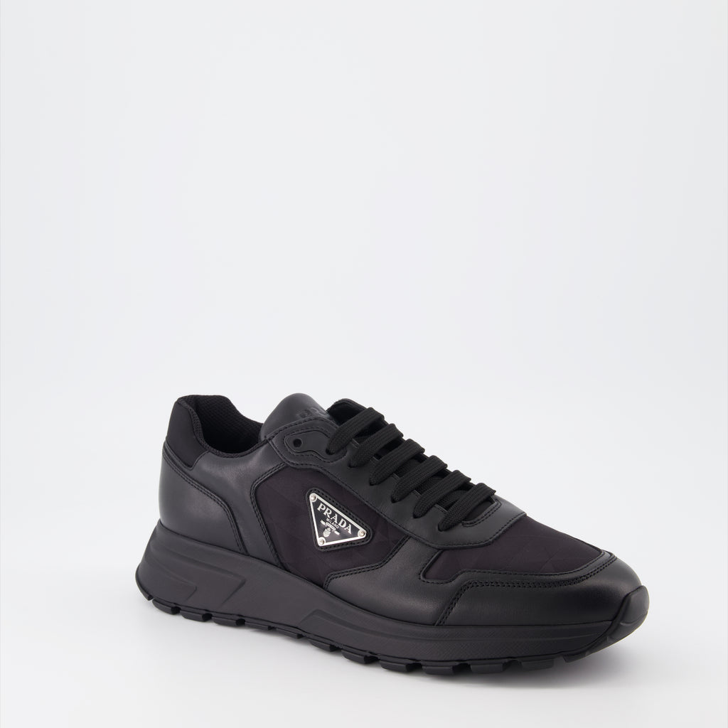 Sneaker Baskets en cuir et Re-Nylon Prada Negro Homme