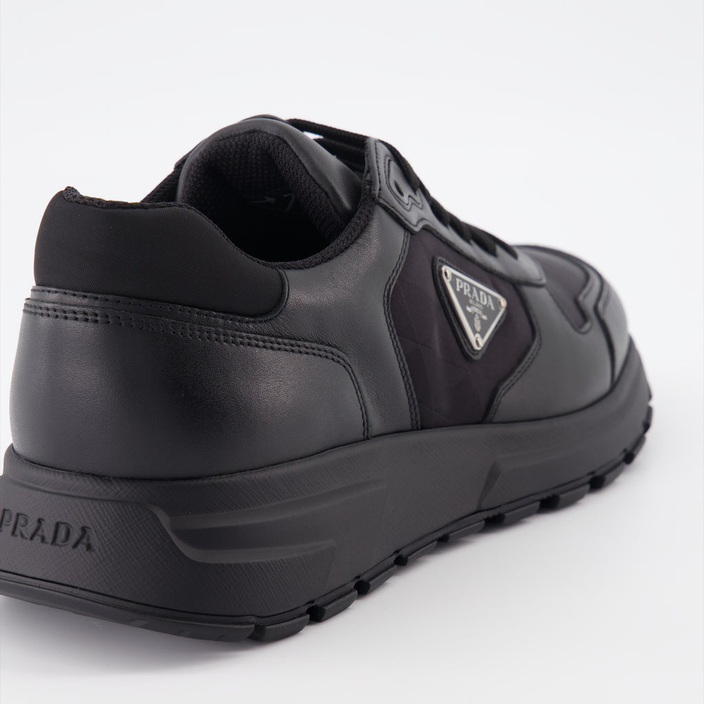 Sneaker Baskets en cuir et Re-Nylon Prada Negro Homme