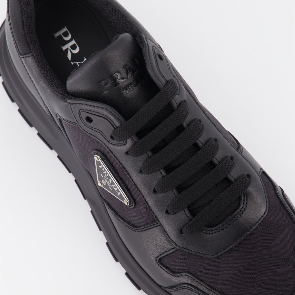 Sneaker Baskets en cuir et Re-Nylon Prada Negro Homme
