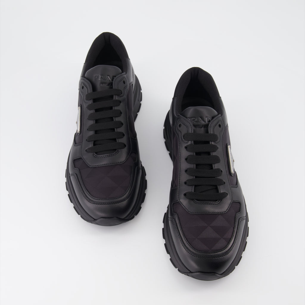 Sneaker Baskets en cuir et Re-Nylon Prada Negro Homme