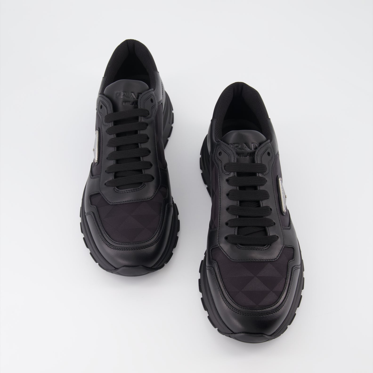 Sneaker Baskets en cuir et Re-Nylon Prada Schwarz Homme