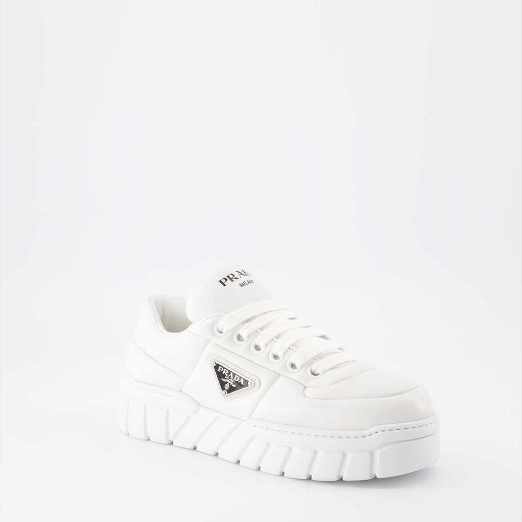 Sneaker Baskets en cuir nappa Prada Blanco Femme