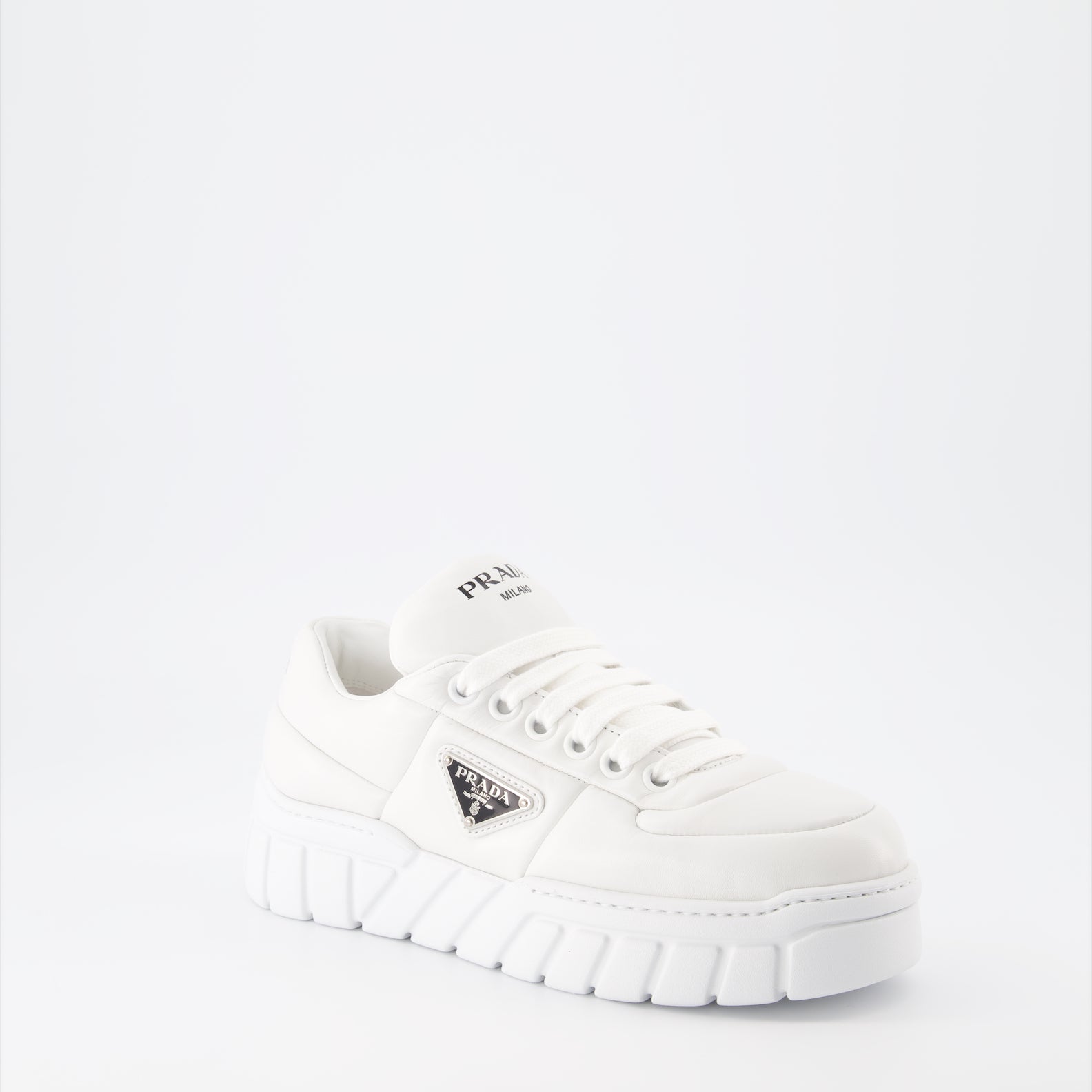 Sneaker Baskets en cuir nappa Prada Blanco Femme