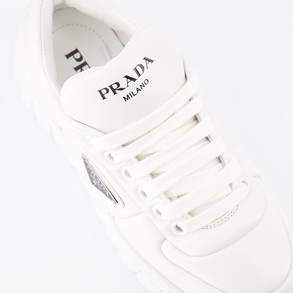 Sneaker Baskets en cuir nappa Prada Blanco Femme