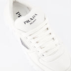 Sneaker Baskets en cuir nappa Prada Blanco Femme