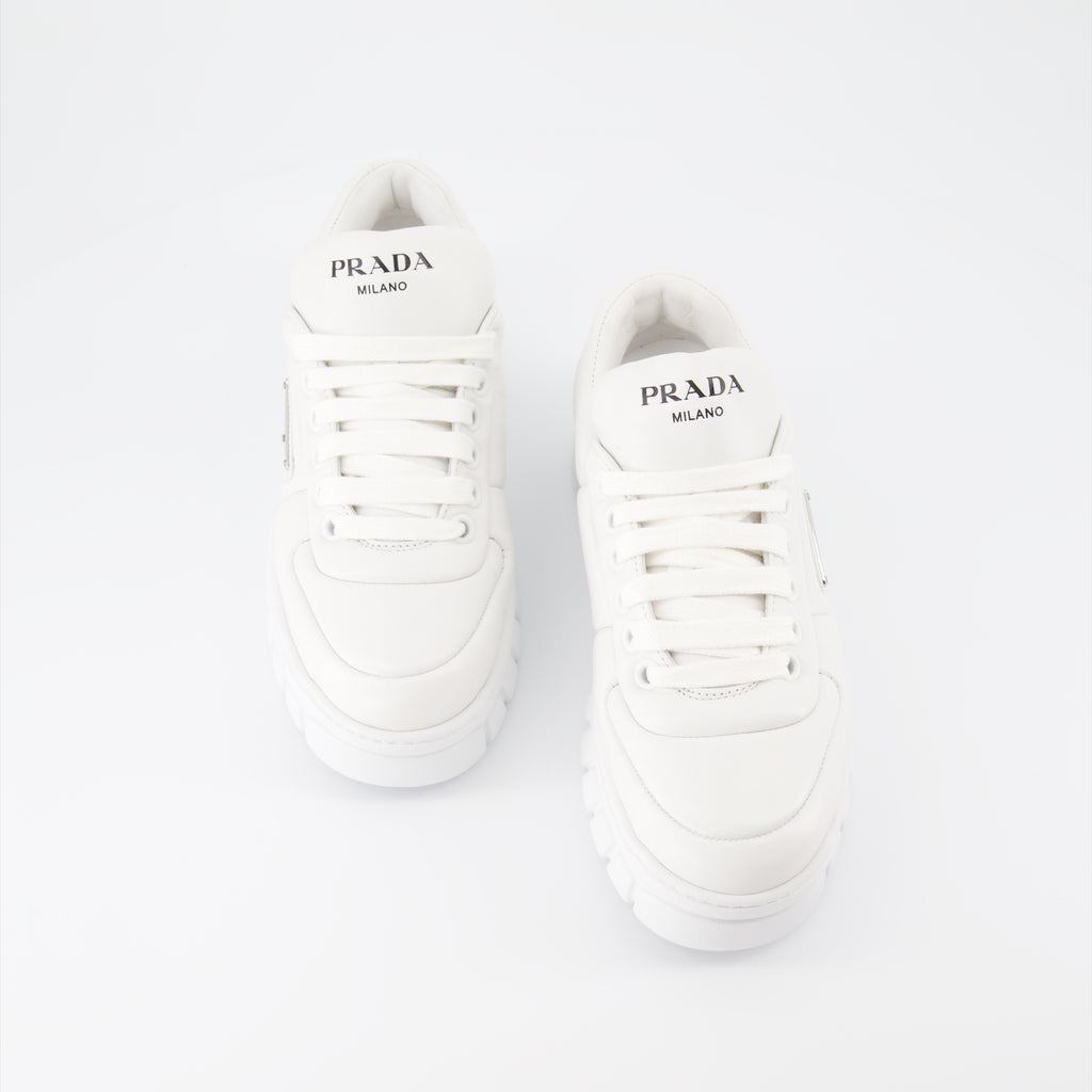 Sneaker Baskets en cuir nappa Prada Blanco Femme