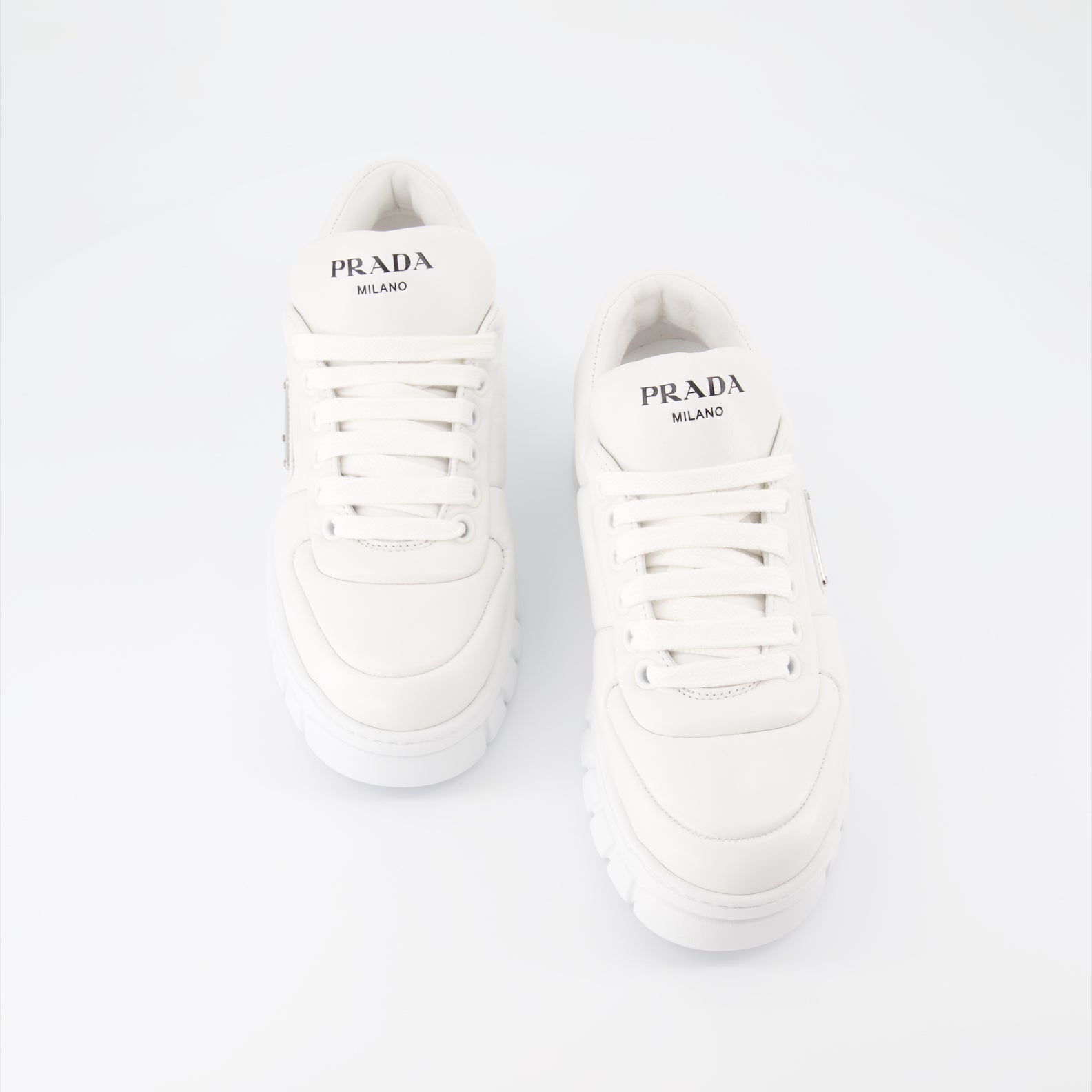 Sneaker Baskets en cuir nappa Prada Blanco Femme
