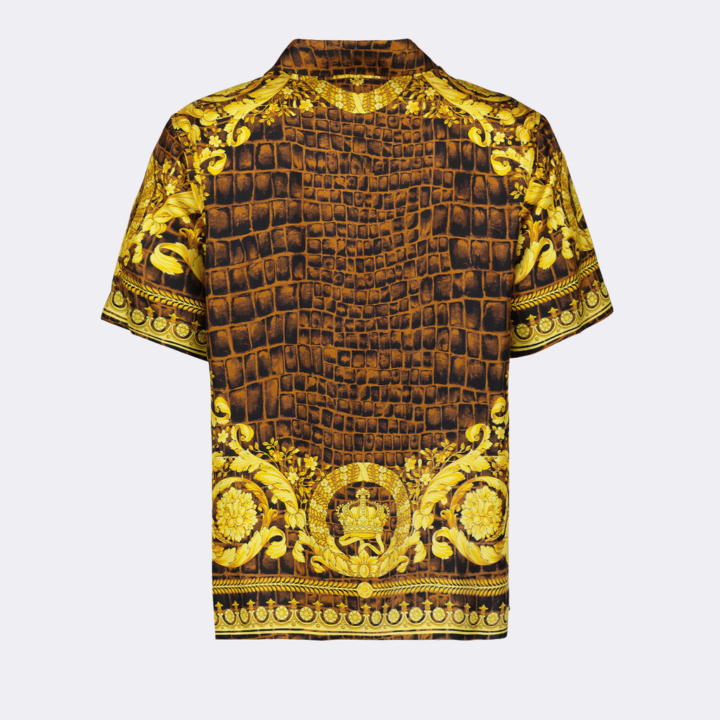 Chemises Chemise Baroccodile en soie Versace Marron Homme