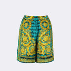Shorts Short Baroccodile en soie Versace Bleu Homme