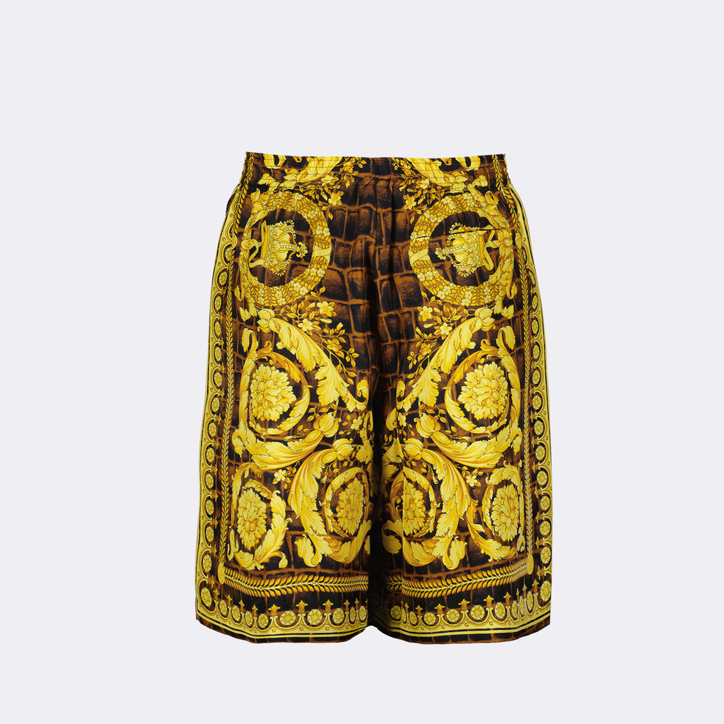 Shorts Short Baroccodile em Seda Versace Marrom Homme